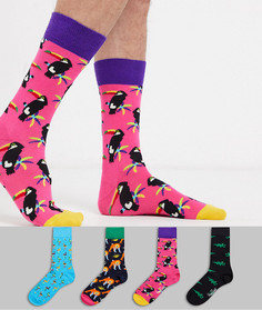 Набор из 4 пар носков с анималистичным принтом в подарочной упаковке Happy socks-Мульти