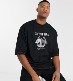 Oversize-футболка из органического хлопка с контрастными строчками и принтом ASOS DESIGN Tall-Черный