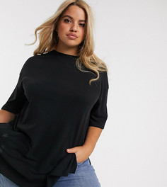 Длинная свободная футболка в рубчик черного цвета с разрезами по бокам ASOS DESIGN Curve-Черный