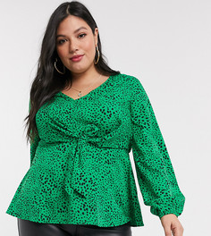 Зеленая блузка с завязкой спереди и узором Simply Be-Зеленый