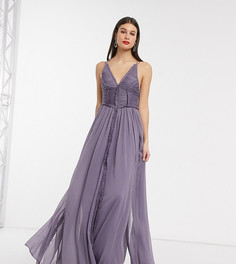 Платье-комбинация макси со сборкой на лифе ASOS DESIGN Tall-Фиолетовый