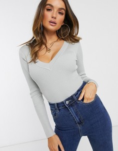 Боди шалфейно-зеленого цвета с V-образным вырезом Missguided-Зеленый