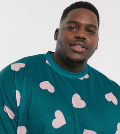 Oversized-футболка с принтом сердец ASOS DESIGN Plus-Зеленый