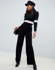 Брюки с широкими штанинами и поясом ASOS DESIGN-Черный