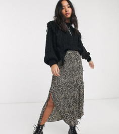 Плиссированная юбка миди с леопардовым принтом Topshop Petite-Коричневый