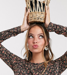 Черное платье миди с цветочным рисунком New Look Petite-Черный
