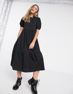 Черное поплиновое свободное платье миди New Look-Черный