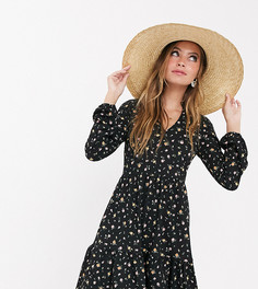 Свободное платье с цветочным принтом и V-образным вырезом New Look Petite-Черный
