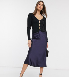 Атласная юбка миди с разрезами ASOS DESIGN Tall-Темно-синий