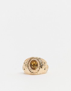 Золотистое кольцо с оранжевым камнем Chained & Able-Золотой