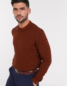 Трикотажное поло с длинными рукавами в фактурную полоску ASOS DESIGN-Светло-коричневый