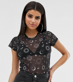 Укороченный сетчатый топ с короткими рукавами и принтом ASOS DESIGN Tall-Черный