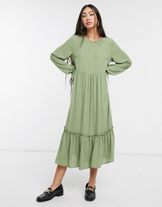 Зеленое платье макси с заниженной талией Selected Femme-Зеленый