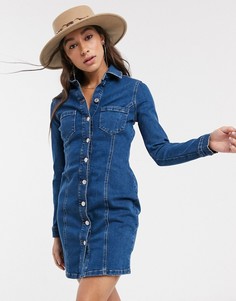 Джинсовое платье мини на пуговицах Topshop-Синий
