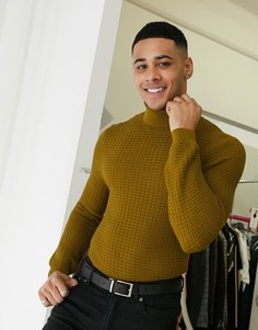 Фактурный вязаный джемпер цвета хаки с высоким воротником ASOS DESIGN-Зеленый