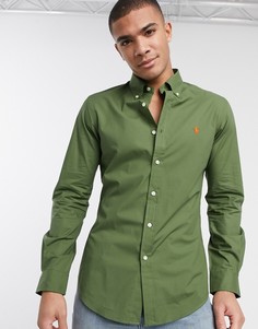 Приталенная рубашка оливкового цвета из поплина на пуговицах Polo Ralph Lauren-Зеленый