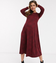 Красное мягкое платье миди с принтом и присборенной отделкой New Look Maternity-Красный
