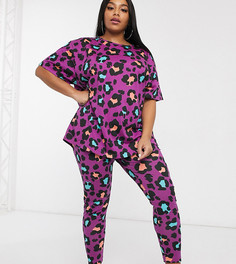 Футболка и леггинсы со звериным принтом ASOS DESIGN Curve-Мульти