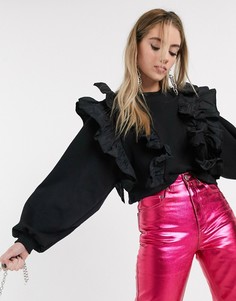 Черный свитшот с оборками Bershka
