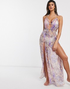 Пляжное шифоновое платье с анималистичным и цветочным принтом ASOS DESIGN-Мульти