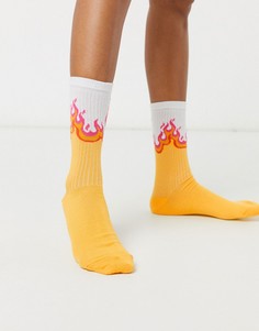 Носки до середины голени с принтом языков пламени (желтый/красный) ASOS DESIGN-Мульти