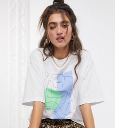 Белая oversized-футболка из органического хлопка с принтом лиц Monki-Белый