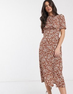 Чайное платье миди с цветочным принтом на пуговицах ASOS DESIGN-Мульти