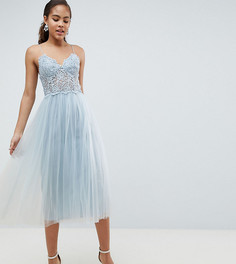 Платье миди с кружевным лифом ASOS DESIGN Tall-Синий