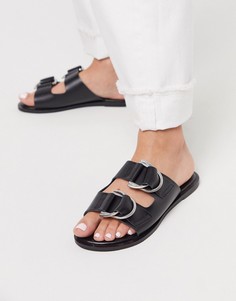Черные кожаные сандалии с пряжками ASOS DESIGN-Черный