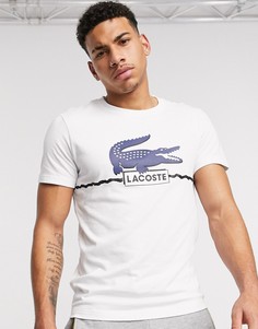 Белая футболка с крупным логотипом на груди Lacoste-Белый