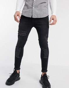 Черные джинсы скинни с эффектом потертости SikSilk-Черный