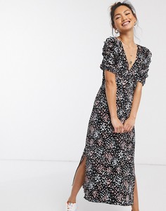Черное платье миди с плиссировкой Miss Selfridge-Черный