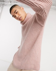 Розовый oversized-джемпер с высоким воротом ASOS DESIGN