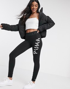 Черные леггинсы длиной 7/8 с логотипом Puma-Черный