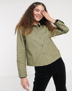 Короткая хлопковая куртка цвета хаки в стиле милитари Monki-Зеленый