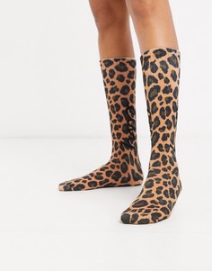 Лыжные носки до колен с леопардовым принтом Eivy-Коричневый