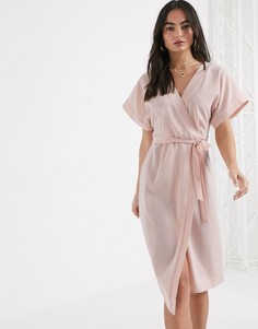 Розовое платье миди с запахом ASOS DESIGN-Розовый