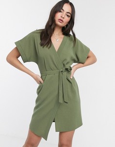 Оливковое платье мини с запахом ASOS DESIGN-Зеленый