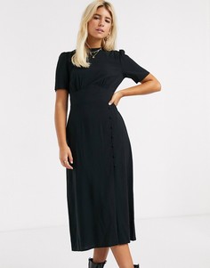 Черное чайное платье миди с пуговицами и разрезом ASOS DESIGN-Черный