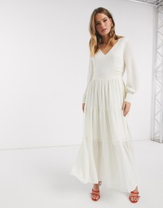 Кремовое ярусное платье макси Vero Moda-Белый