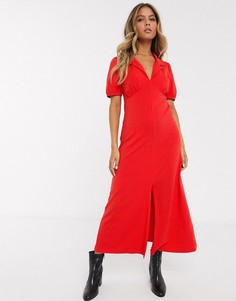 Красное чайное платье миди с воротником ASOS DESIGN-Красный