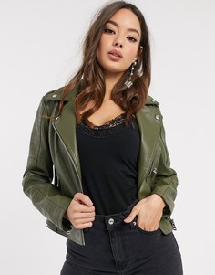 Байкерская куртка цвета хаки из искусственной кожи с покрытием Vero Moda-Зеленый