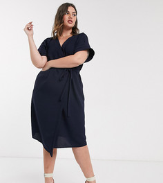 Темно-синее платье миди с запахом ASOS DESIGN Curve-Темно-синий