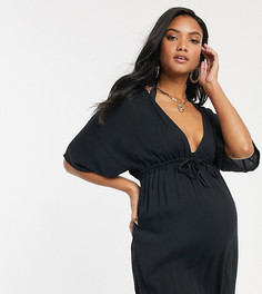 Черная пляжная накидка с поясом и драпированными рукавами ASOS DESIGN MATERNITY-Черный