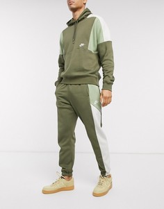 Джоггеры цвета хаки с манжетами и контрастными вставками Nike-Зеленый