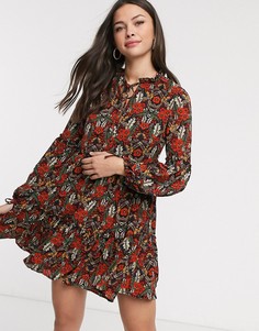 Свободное платье с разноцветным цветочным принтом Glamorous-Оранжевый