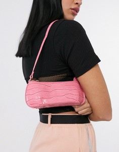 Розовая сумка на плечо с крокодиловой отделкой в стиле 90-х ASOS DESIGN-Розовый