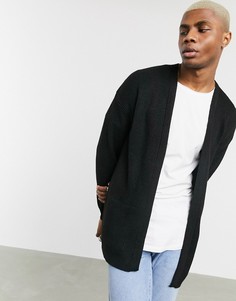 Черный кардиган в рубчик Bershka
