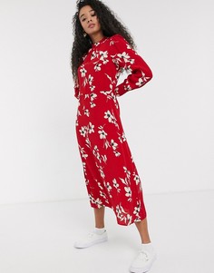 Красное платье с длинными рукавами и цветочным принтом New Look-Красный