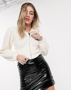 Худи светло-бежевого цвета в корсетном стиле на молнии Bershka-Кремовый